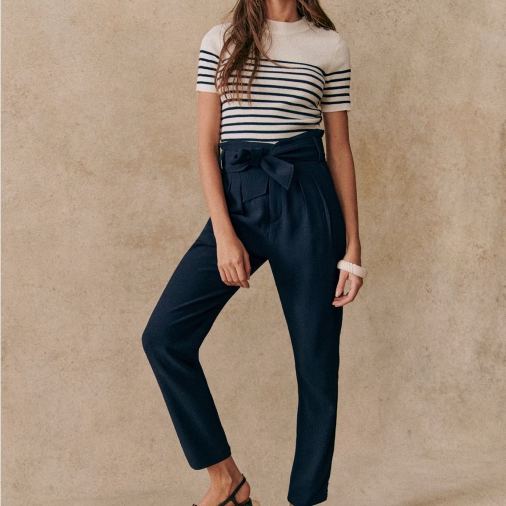 Sezane Austin Navy High-Waisted Trousers - Size 34